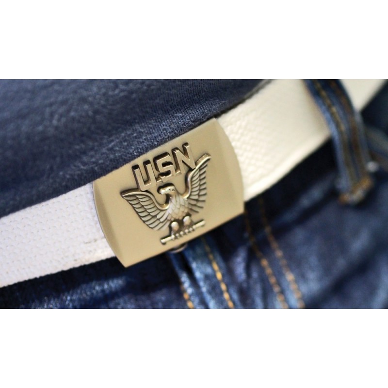 Ceinture Coton Blanc Boucle Usn